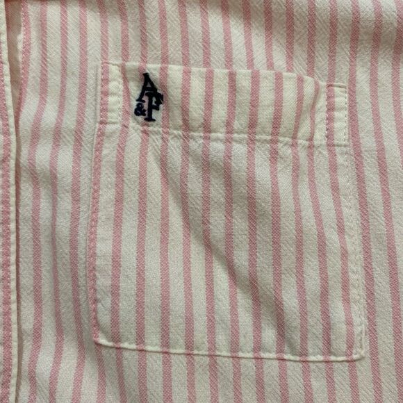 Abercrombie & Fitch Pink White Striped Button Down Shirt Women’s Medium - Picture 9 of 9